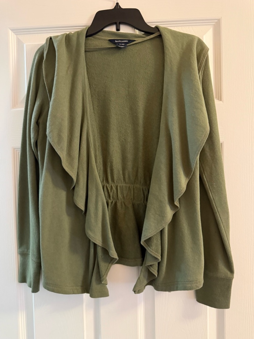 Ralph Lauren Olive Open-Front Cascade Cardigan